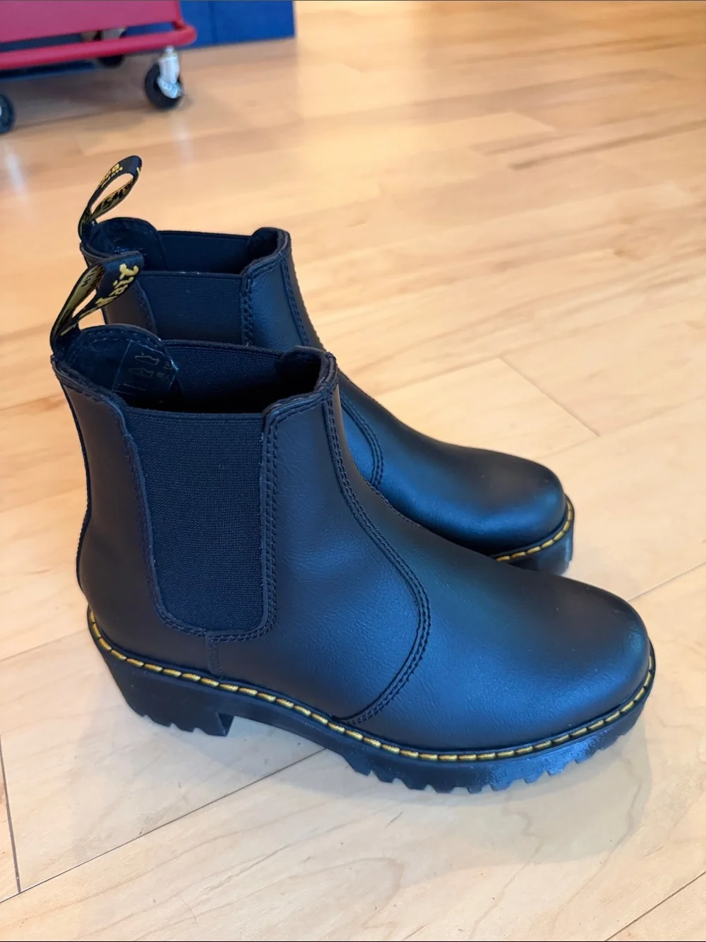 Dr. Martens Black Leather Chelsea Ankle Boots with Yellow Stitching